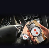 Senors Orange Dial Men's Chronograph Watch Grey Genuine Leather Strap Quartz Watch Auto Date Sports Mens Watches Internet Celebrity(m-12)