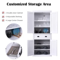 HOMCOM 72" H Traditional Colonial Freestanding Wood Kitchen Pantry with 1 Center Drawer and 2 Cabinets - White(m-4)