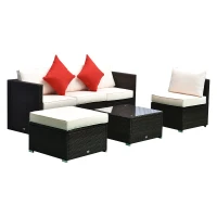 Outsunny 6 Piece Outdoor Patio Garden Conversation PE Rattan Wicker Sofa Sectional Furniture Set(m-6)