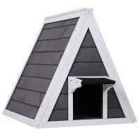 PawHut 21" Solid Wood Cat Condo - Natural Water Proof Outdoor Pet Shelter Small House - Grey(m-1)