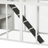 PawHut Wooden Cat Home Enclosure Pet House Shelter Cage Outdoor Play Area Run, White(m-10)