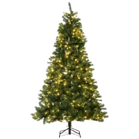 HOMCOM 7.5' PVC Pre Lit Artificial Christmas Tree with Metal Stand  550 Warm White LED  1346 Tips  Green(m-1)