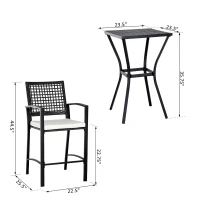 Outsunny 3pc Rattan Wicker Bistro Set, Outdoor Patio Bar Table and Chair Stool Garden Furniture(m-2)