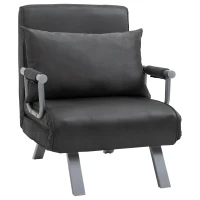 HomCom Single Size Convertible Sleeper Bed Lounger Chair PU Suede Microfiber Slip Cover - Gray(m-1)