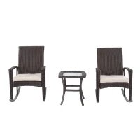 Outsunny 3 Piece Outdoor Rocking Chair and Tea Table Set - Coffee Brown/Beige(m-7)