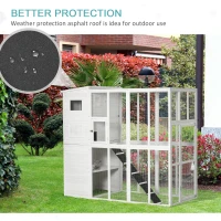 PawHut Wooden Cat Home Enclosure Pet House Shelter Cage Outdoor Play Area Run, White(m-6)