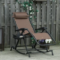 Outsunny Outdoor Rocking Chairs, Foldable Reclining Zero Gravity Lounge Rocker with Pillow, Cup & Phone Holder, Combo Design with Folding Legs, Brown(m-2)