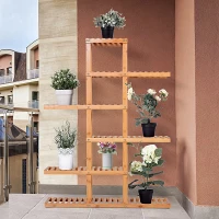 HOMCOM Bamboo Wood Plant Stand Slat Shelf Flower Pots Holder Bathroom Display Rack Utility Storage Shelving Unit Slatted(m-2)