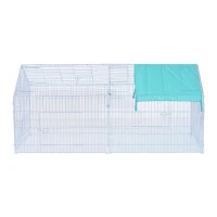 PawHut 86.6" x 40.6" x 40.6" Outdoor Guinea Pig Hutch Small Animal Folding Playpen Rabbit Enclosure w/ Cover - Silver & Green(m-8)
