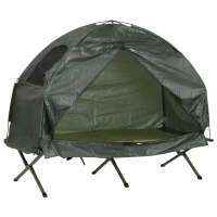 Outsunny Portable 1 Person Raised Camping Tent Cot Combination for Fishing and Hunting - Green(m-2)
