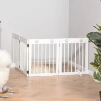 PawHut Freestanding Pet Gate 4 Panel Folding Wooden Dog Barrier w/ Support Feet, White(m-7)