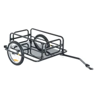 Aosom Camping Cart Outdoor Wanderer Folding Bicycle Storage Cart Cargo and Luggage Trailer with Hitch - Black(m-9)