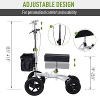 HOMCOM Knee Scooter with Basket Storage Walker Mobility During Medical Rehabilitation & Injury Folding for Transport - Silver(m-4)