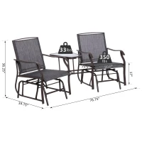 Outsunny Double Patio Glider with Tea Table, Tempered Glass, Outdoor Garden Loveseat - Relaxing Furniture for Couples(m-2)