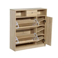 HomCom Wooden Multi Cabinet Flip Down Shoe Shelf Drawer Organizer - White Oak(m-1)