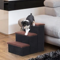 PawHut 3 Step Foldable Pet Stairs for Small Dogs  Suede Fleece  16” L x 20” H - Black(m-2)