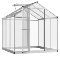 Outsunny Greenhouse Portable Outdoor Walk-In Greenhouse with Roof Vent and Rain Gutter for Plants, Herbs and Vegetables - 6' L x 6' W x 6.4' H(m-1)
