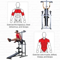 Soozier 80" Full Body Fitness Gear Power Tower Home Gym Fitness with Adjustable Sit-Up Bench(m-3)