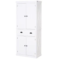HOMCOM 5ft Tall Wood Kitchen Storage Cabinet with Adjustable Shelves, 2 Wood Pantries, Drawer and Sturdy Design - White(m-1)