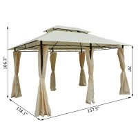 Outsunny 13" x 10" Outdoor Patio Gazebo 2-Tier Roof Pavilion Canopy Tent Steel with Curtains - Cream(m-3)
