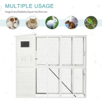 PawHut Wooden Cat Home Enclosure Pet House Shelter Cage Outdoor Play Area Run, White(m-5)