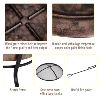 Outsunny Outdoor Copper Color Large Fire Pit w/ Durable Construction for Patio/Backyard(m-4)