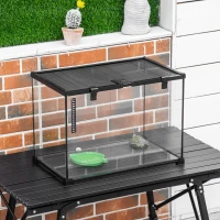 PawHut 14 Gallon Reptile Glass Terrarium Tank, Breeding Box Full View with Visually Appealing Sliding Screen Top for Lizards, Frogs, Snakes, Spiders, 20" x 12" x 14"(m-10)