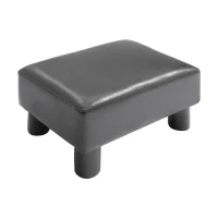 HomCom Portable Faux Leather Cushioned Footrest Stool Ottoman Table Lounge Seat Stepper - Black(m-10)