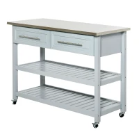 HomCom Wood Stainless Steel Portable Kitchen Island Cart on Wheels - Gray(m-1)