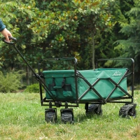 Aosom Utility Folding Wagon Big Wheels Collapsible Outdoor Garden Cart with Steel Structure for Shopping, Fishing, Camping, Beach - Green(m-1)