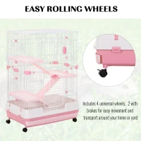 PawHut 4-level Indoor Guinea Pig Hutch Rabbit Enclosure Small Animal Hutch - Pink(m-6)