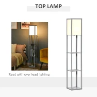 HOMCOM 3-Tier Floor Lamp, Standing Reading Light with Storage Shelves for Living Room, Bedroom, or Dining Room, Grey(m-6)