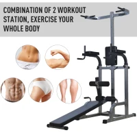 Soozier 80" Full Body Fitness Gear Power Tower Home Gym Fitness with Adjustable Sit-Up Bench(m-7)