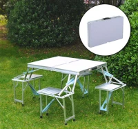 Outsunny Height Adjustable Folding Outdoor Picnic Table w/ 4 Seats - White and Silver(m-2)