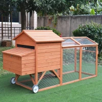 PawHut Large Chicken Coop Pet Farm House Poultry Backyard Run Nest Box W/Wheels - Wood(m-8)