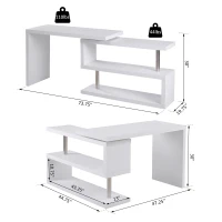 HOMCOM 360 Degree Rotating Corner Computer Desk Modern L-Shaped Home Office Workstation with 2 Storage Shelves, Bookshelf, White(m-3)