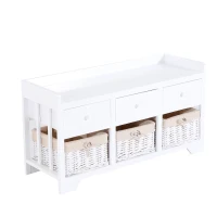 HomCom 39” Rustic Wooden 3 Drawer 3 Basket Storage Bench With Padded Seat  - White/Beige(m-5)