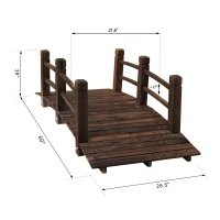 Outsunny 5" Wooden Rustic Arched Garden Bridge Yard Decoration with Railings - Stained Wood(m-3)