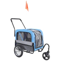 Aosom 3 Wheeled Cruiser Bike Trailer 2-in-1 Pet Jogging Stroller for Pets - Blue/ Grey(m-8)