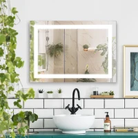 HOMCOM Touch Activated 27.5" Illuminated Bathroom Vertical Wall Mirror Outline LED Lights - Silver(m-2)