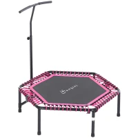 Soozier Easy Store 48-Inch Mini Exercise Kids Trampoline with Handrail Outdoor Bouncer Jumper Adjustable Bar Pink(m-2)