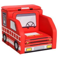 Qaba Kid's Sofa Chair Fire Truck Shape Storage Box 17" Multi Spandex Storage Sofa Chair - Fire Engine(m-8)