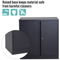HomCom 36" Counter Height Metal Locking Storage Cabinet with 2 Adjustable Shelves - Black(m-10)