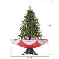 HOMCOM 4.5' Pre-Lit Musical Tabletop Snowing Artificial Christmas Tree with Umbrella Base and Ornaments  Green(m-3)
