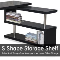 HomCom Foldable Convertible Rotating Office Desk Shelf Combo Writing Table - Black(m-5)