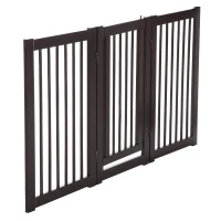 PawHut 31" x 61" 3 Panel Freestanding Wooden Expandable Pet Gate with Door(m-6)