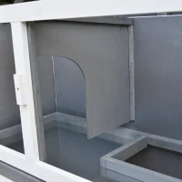 PawHut Solid Wood Double Rabbit Hutch with 2 Large Main Rooms and Firm Cage - Grey(m-10)