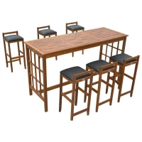 HomCom 7 Piece Acacia Wood Iconic Prairie School Style Bar Height Dining Set - Table/ 6 Stools(m-5)