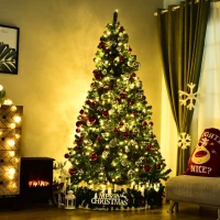 HOMCOM 7.5' PVC Pre Lit Artificial Christmas Tree with Metal Stand  550 Warm White LED  1346 Tips  Green(m-2)