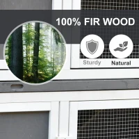 PawHut Solid Wood Double Rabbit Hutch with 2 Large Main Rooms and Firm Cage - Grey(m-6)